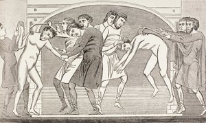 Saints Savin and Cyprian having their flesh torn from their bodies with iron hooks, from 